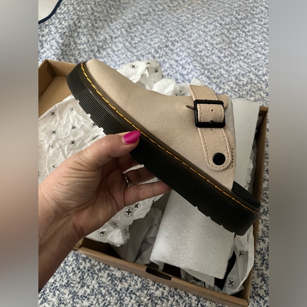 Dr. Martens Cream Mules with Chunky Black Sole